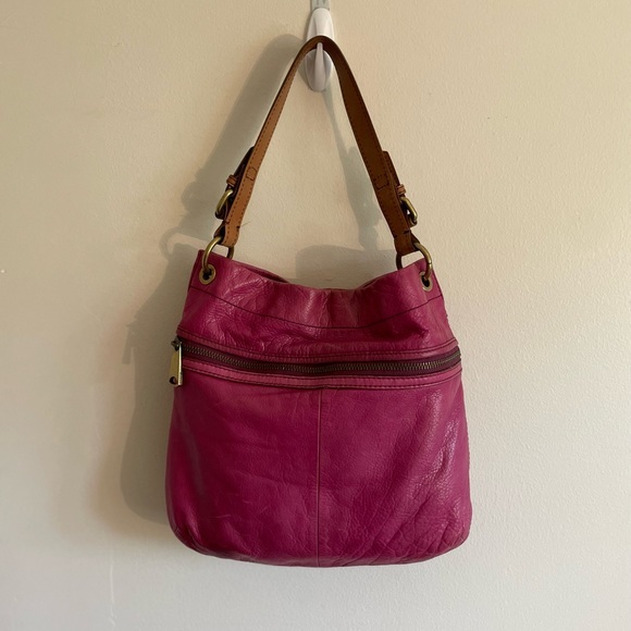 Fossil Pebbled Italian Leather Hobo Purse Rare  Bubble Gum Barbie Core Pink - Picture 5 of 8